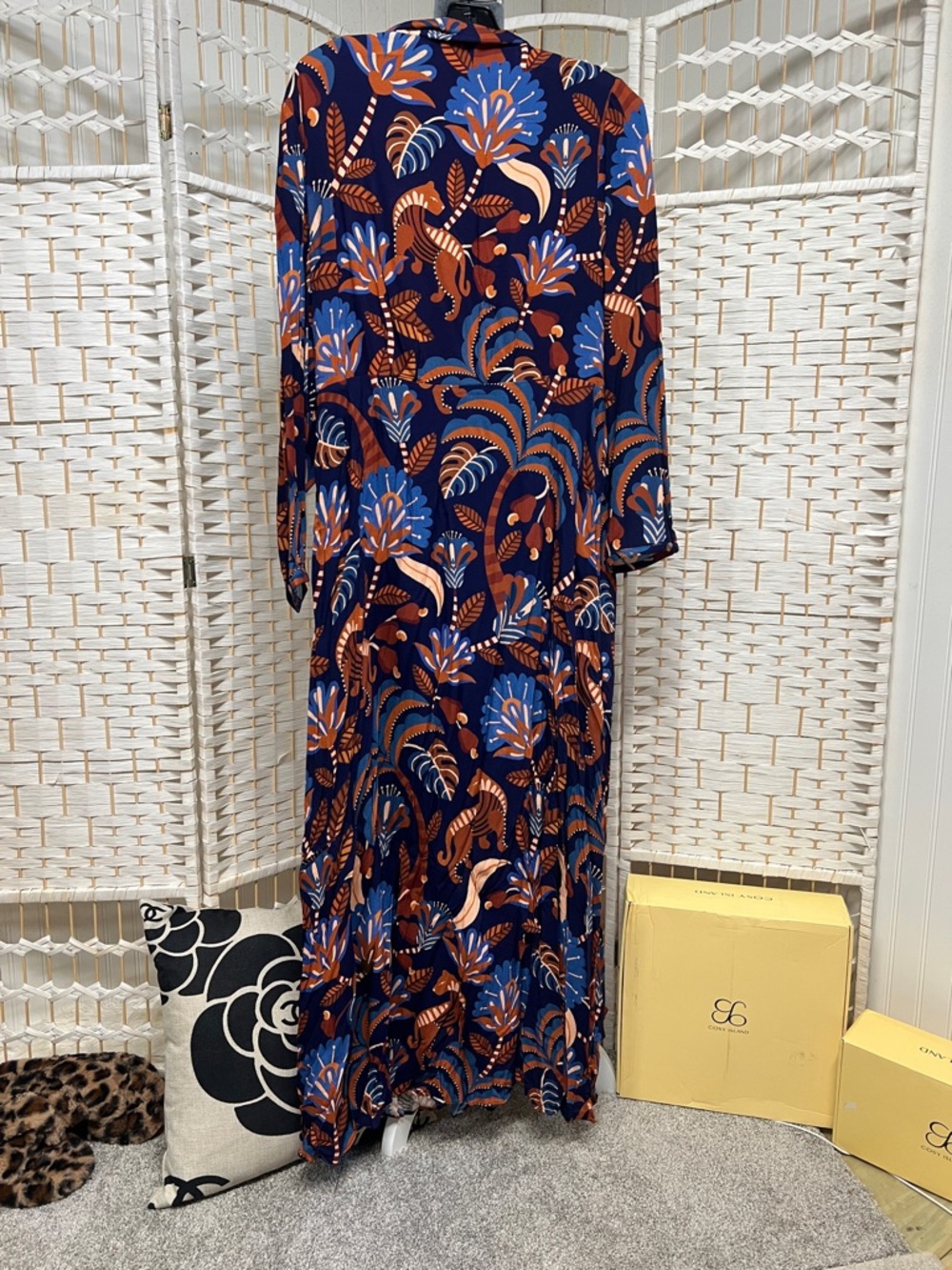 FARM Rio Navy Blue Floral Wrap Maxi Dress with Rust and Cream Accents - Picture 2 of 12